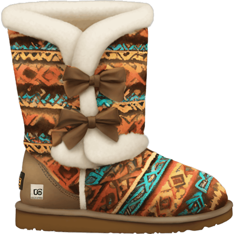 Realistic pair of aztec Pattern fur Ugg boots with bows. emoji