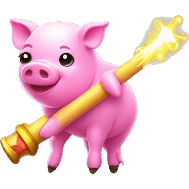 Kawaii neon pig with magic hand and wand  emoji