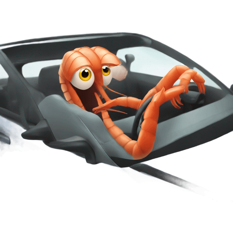 Prawn driving a car emoji