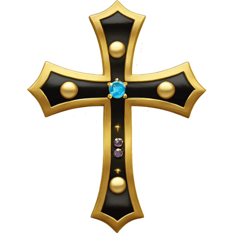 A gold and black Christian cross with jewels  in it emoji