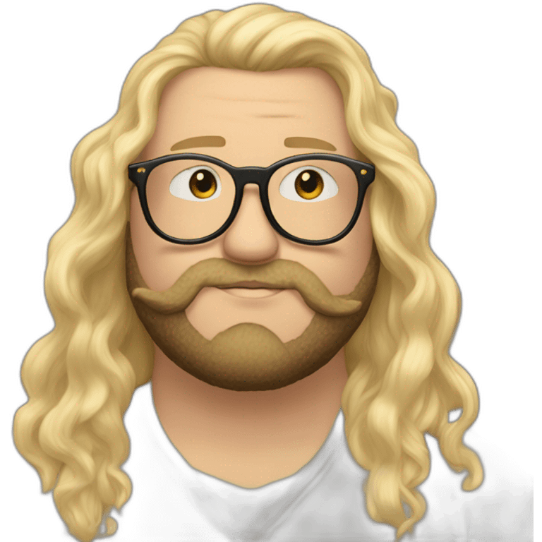 Chubby non binary Big lebowsky round glasses long blond hair chaotic res beard vaporizer emoji