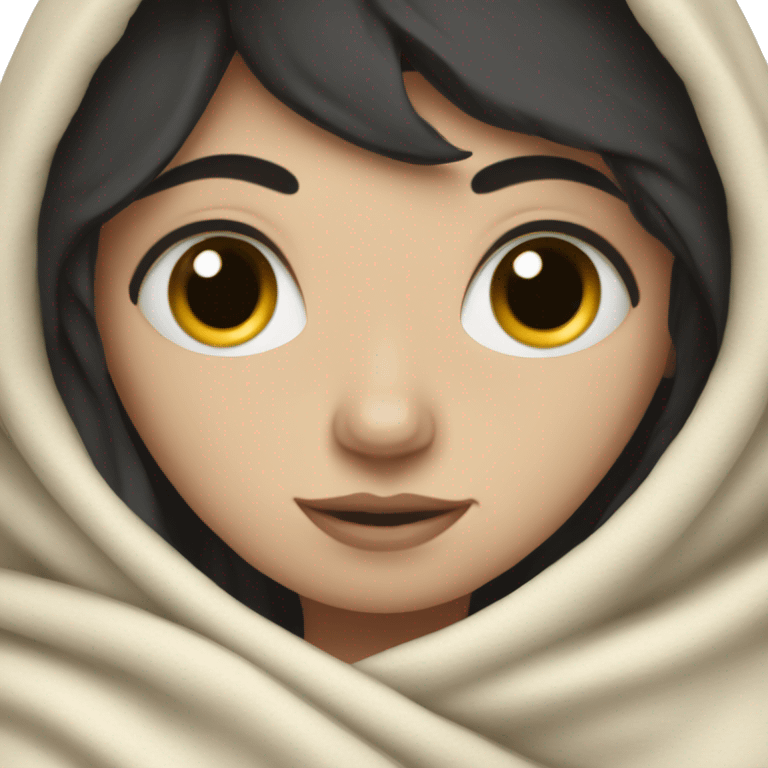 Pale  girl with dark hair cozy in a blanket emoji