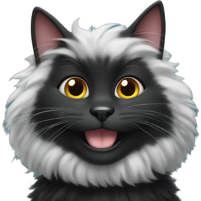 fluffy black cat smiling emoji