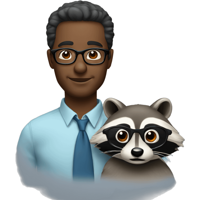 Man with glasses with raccoon emoji