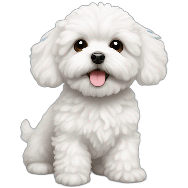 white maltipoo with a light blue snowflake on the nose emoji