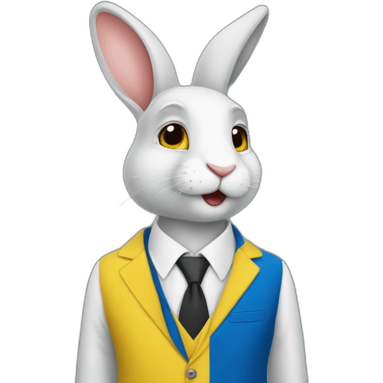 A rabbit student in a suit in the color of the Ukrainian flag emoji