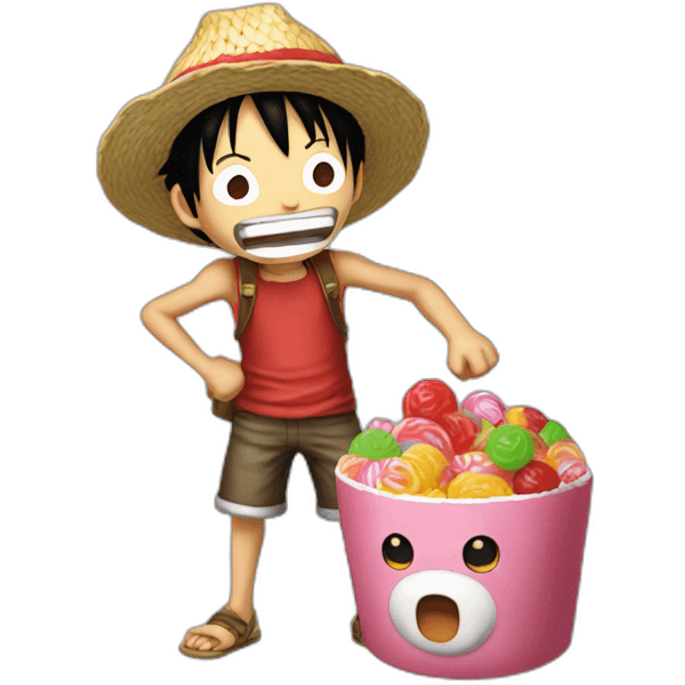 luffy eating meet with chopper who eat candys emoji