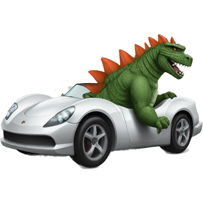 Godzilla driving a sports car emoji