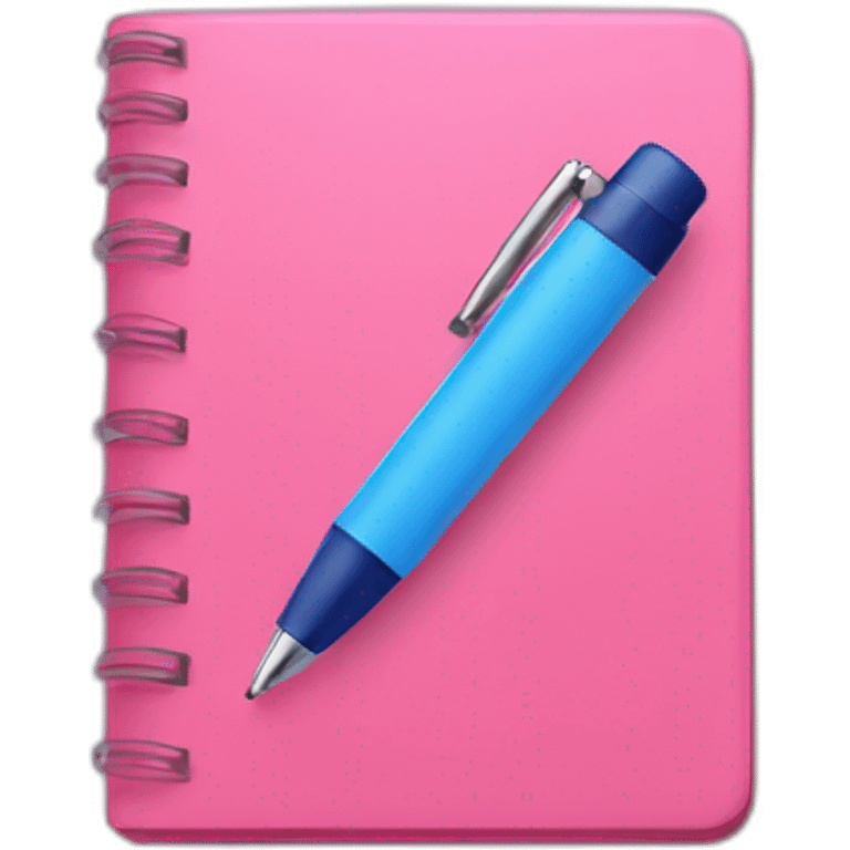 pink notebook with a blue pen emoji