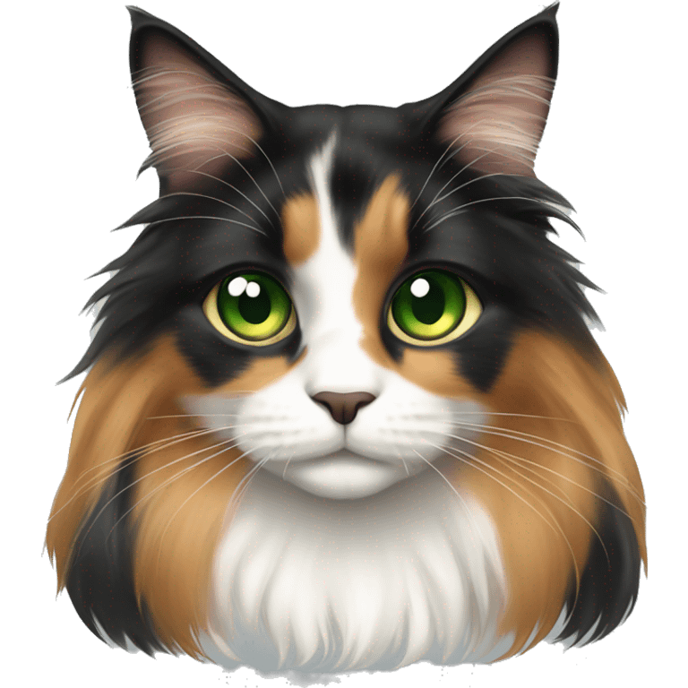 Long haired calico cat with green eyes emoji