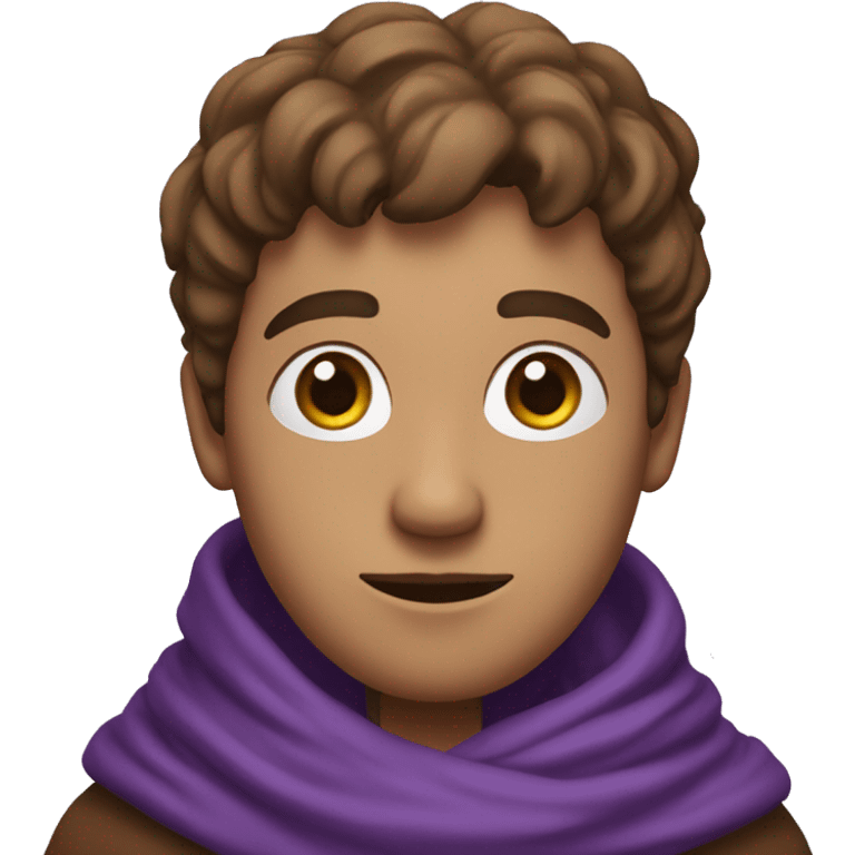 a small man's head is wrapped in a purple scarf, only 1 eye is visible and it is white, there is a brown robe on the body emoji