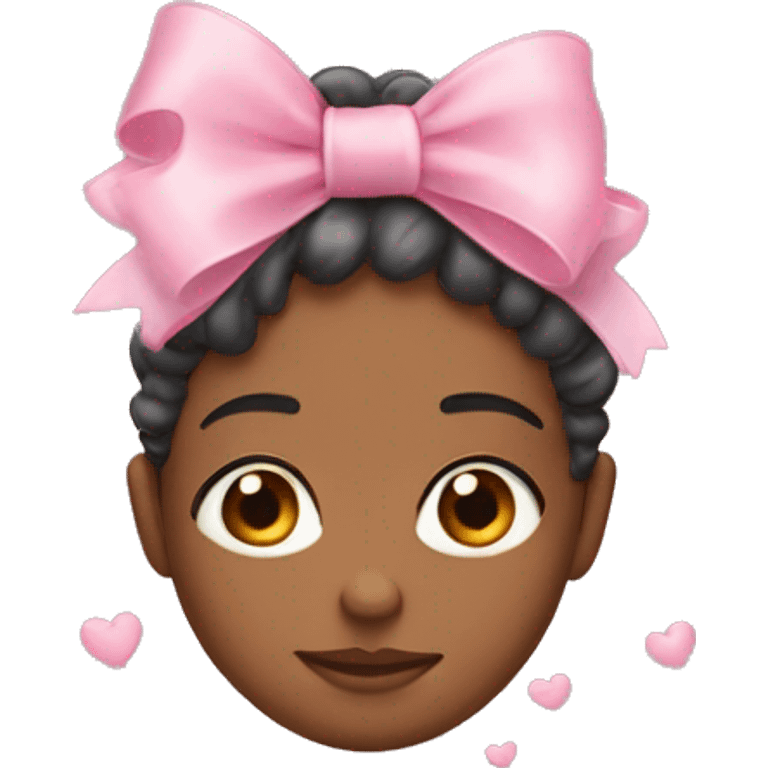 a 🥺 emoji with bow and small pink hearts on head  emoji