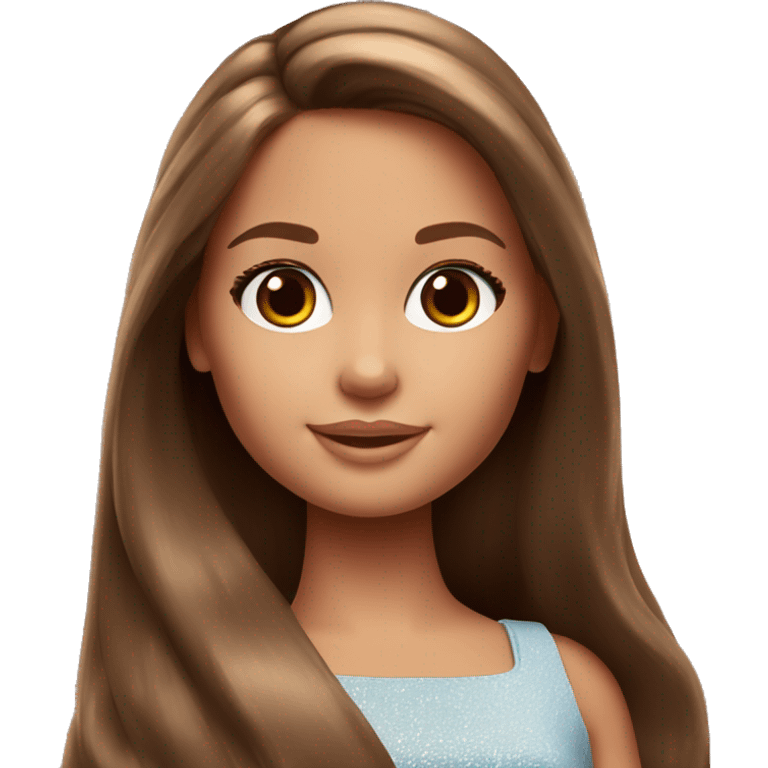 Cute girl with long brown hair, shiny big brown eyes barbie emoji