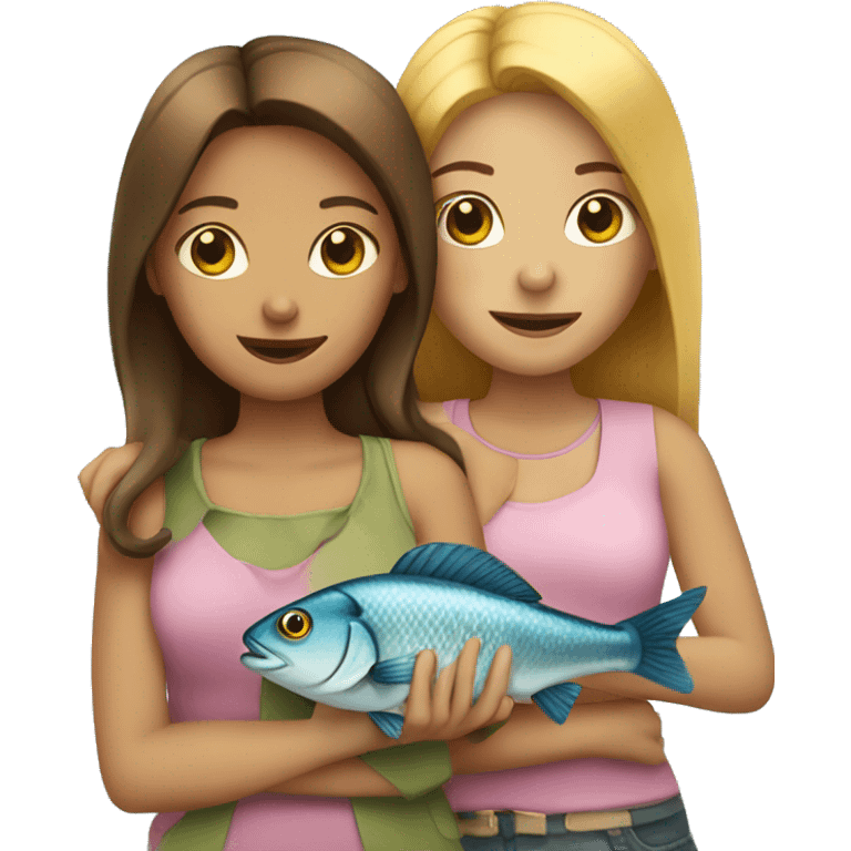 Three girls with fish emoji