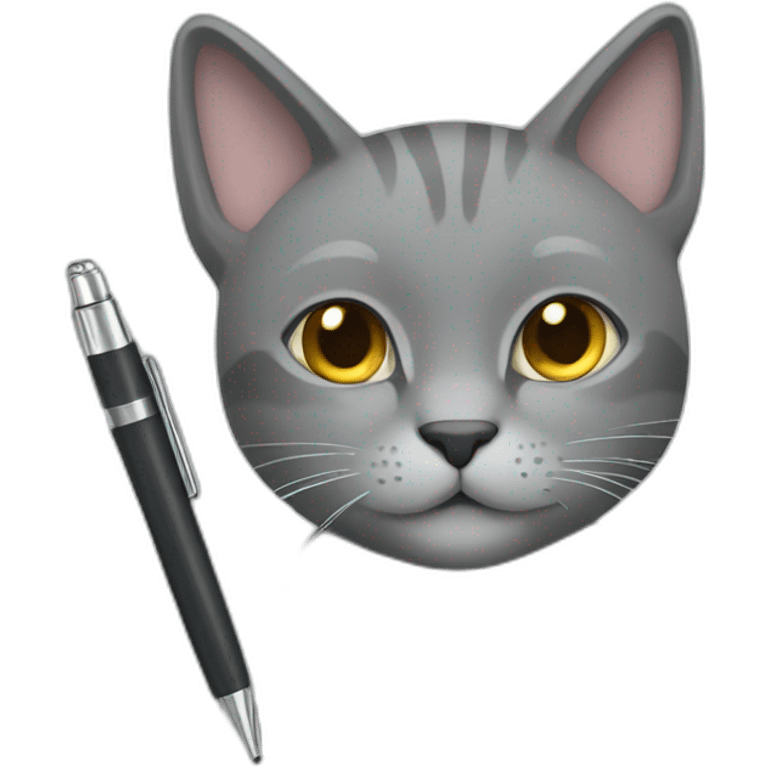 grey cat holding pen emoji