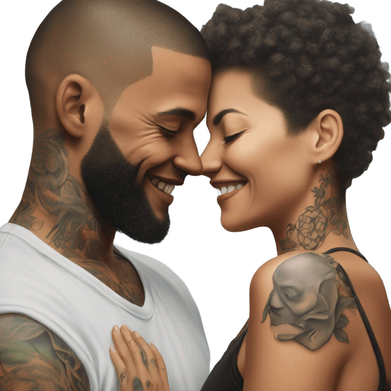 Loving intimate moment between lovers, photo Realistic Couple with tattoos  emoji