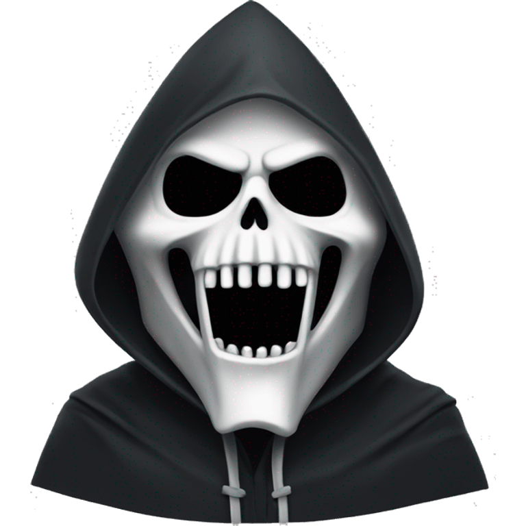 Grim reaper with high triangles hood wearing mask point finger emoji