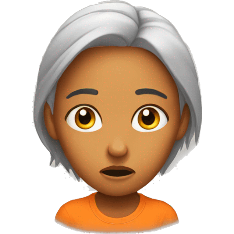 frustrated woman with hands on her head with an orange t-shirt emoji