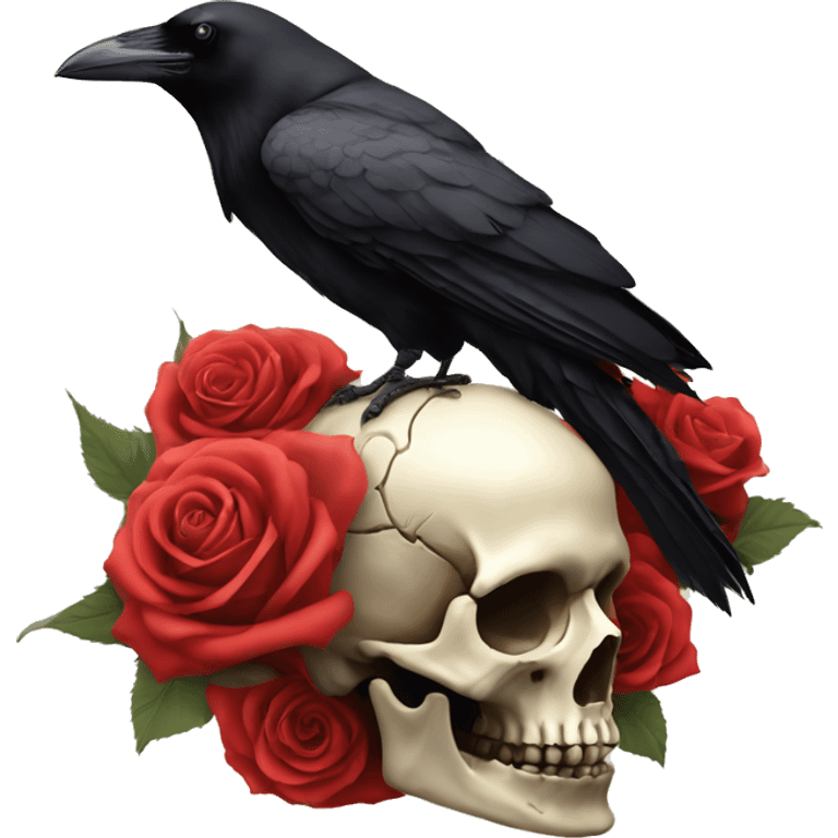 Crow on top of skull with rose emoji