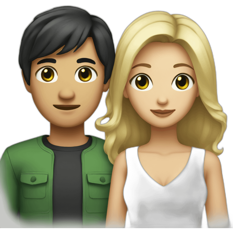 A couple consisting of a man with black hair and Asian black eyes, and a woman with blonde hair and green eyes. emoji