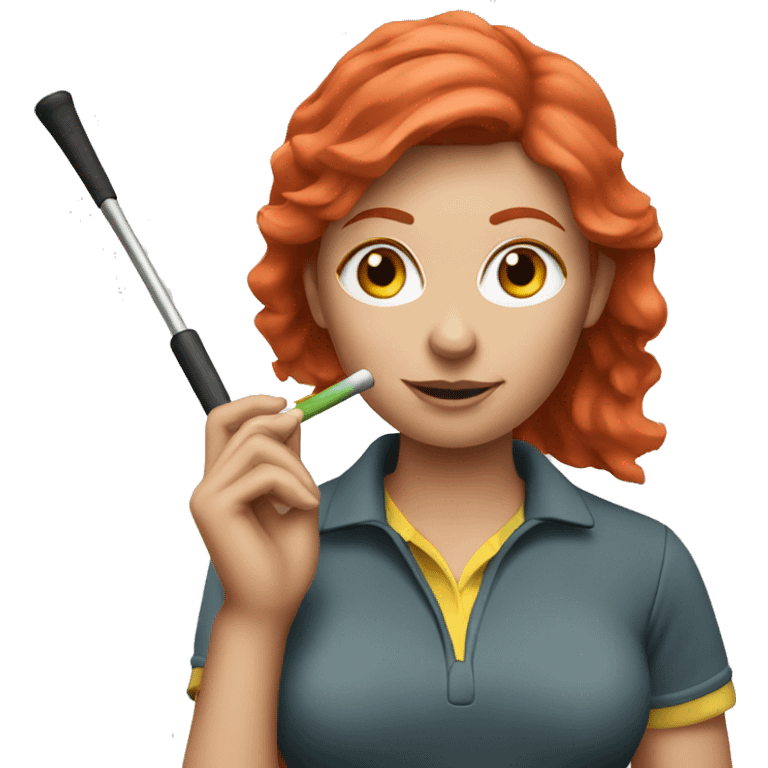 a female golf coach with red hair holding a whistle emoji