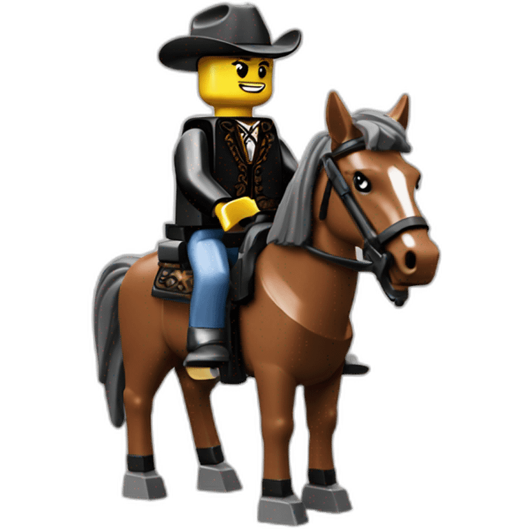 cool lego businessman cowboy on a horse emoji