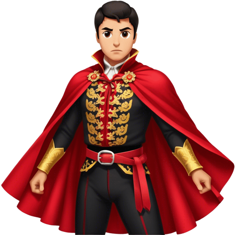 ​Cinematic Spanish Matador Holding a Red Cape, rendered with dynamic motion blur and vivid, high-contrast lighting, emoji