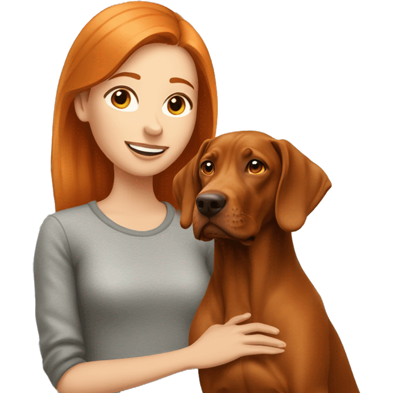 A girl with ginger hair with her vizla/ridgeback dog emoji