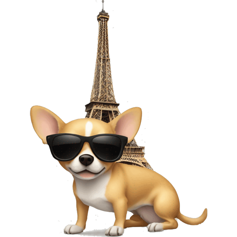 chihuahua wearing sunglasses near the eiffel tower emoji