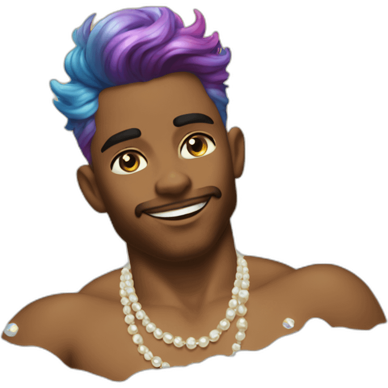 posh-muscle-boy-with-pearl-necklace-and-rainbow-unicorn-hair-in-golden-bathtub emoji