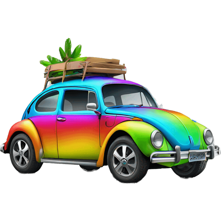 neon rainbow hippie vw beetle emoji