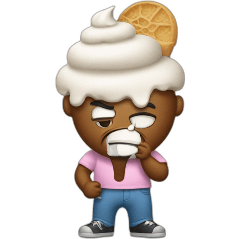 Mean with headache holding ice cream emoji