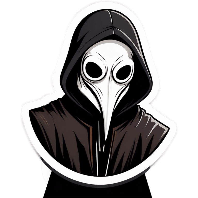 Man wearing a black plague doctor mask in a hood being angry emoji