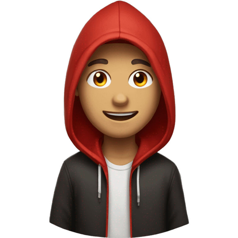 smiling boy in red hoodie longer hair emoji