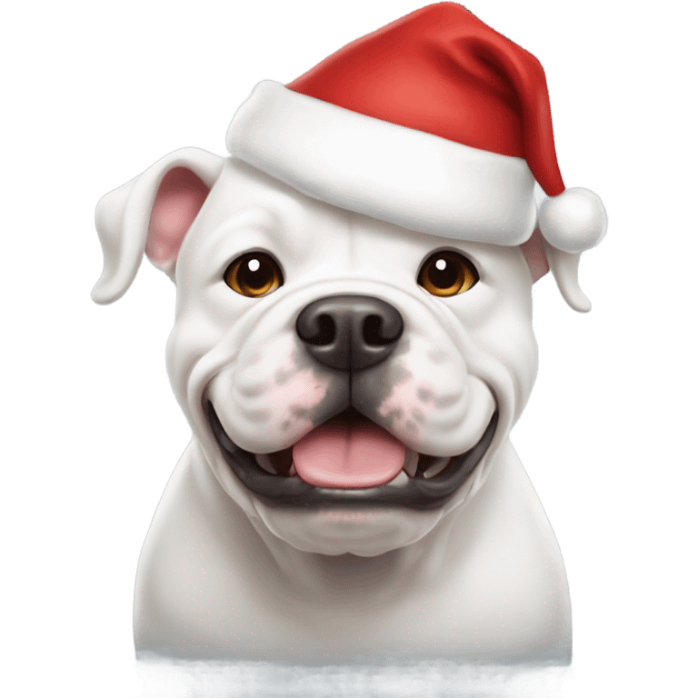 White bull dog wearing Santa hat emoji