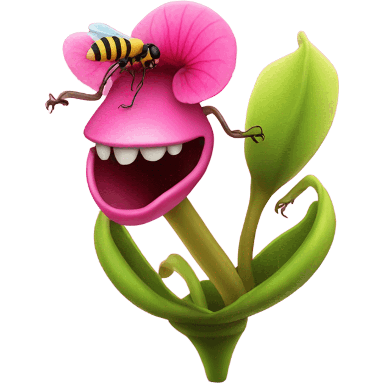 carnivorous plant pink flowers, and bee emoji