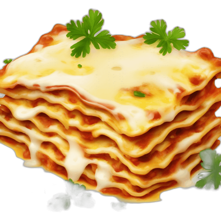 lasagna with parsley and melting cheese on a fancy plate emoji