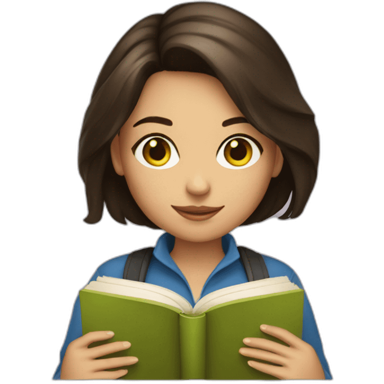 brunette girl with book emoji