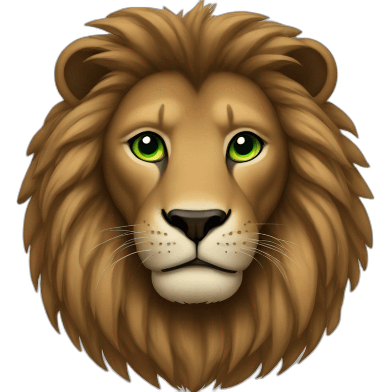 brown lion with a black  mane and green eyes emoji