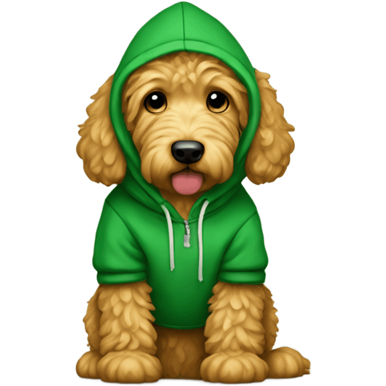 Golden doodle with a green hoodie  emoji