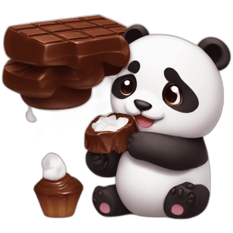 Cute marshmallow eating chocolate with cute panda emoji