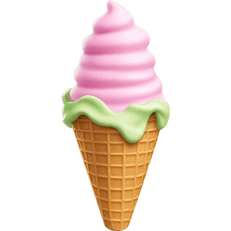 Pistachio ice cream in extra large pink waffle cone emoji