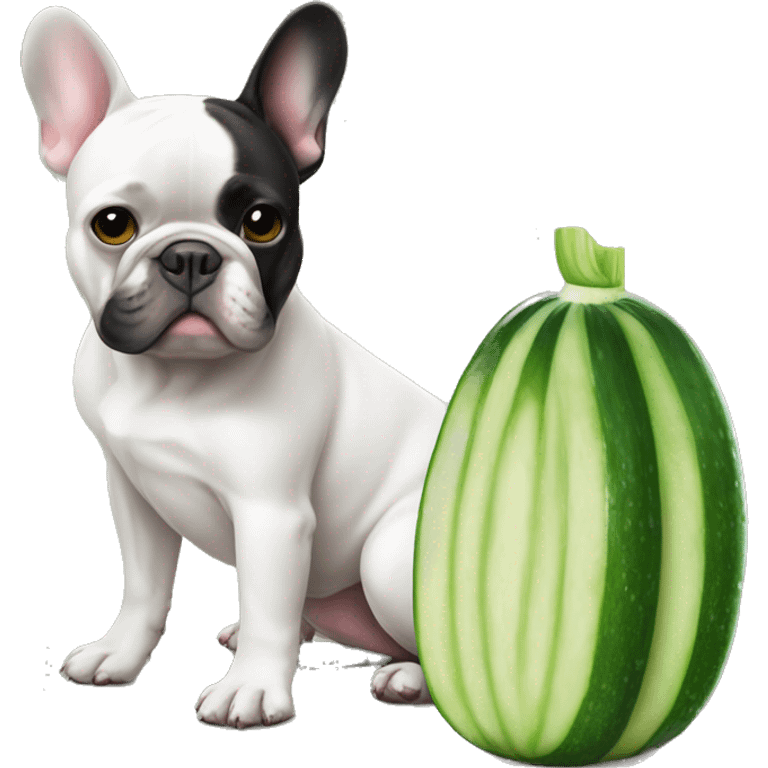 French bulldog with big cucumber emoji