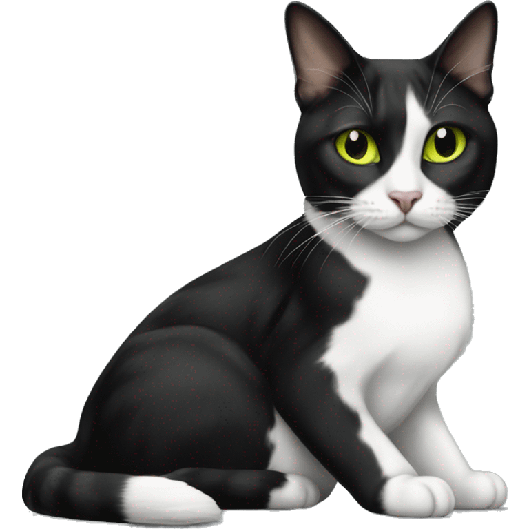 Cute black and white harlequin tuxedo cat with yellow green eyes emoji