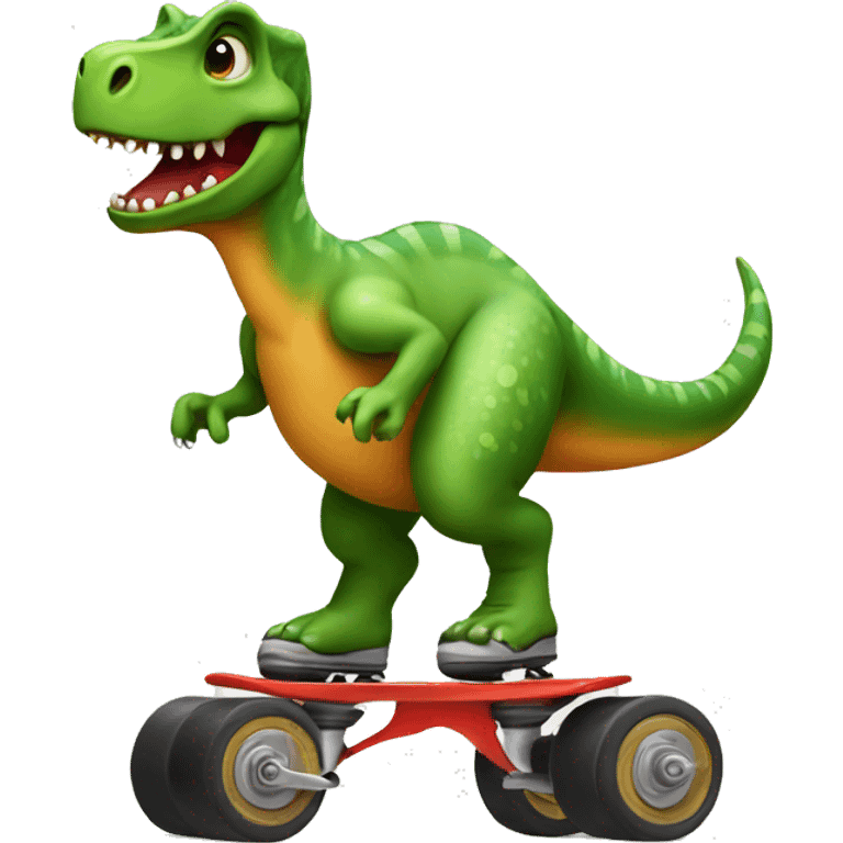 Dinosaur rollerskating emoji