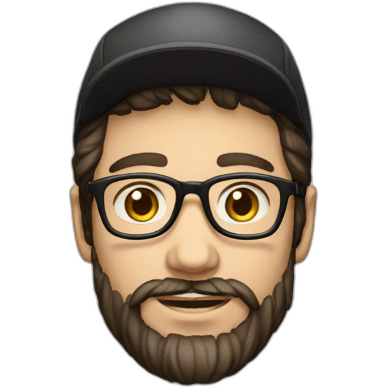 young dark-haired white man with a hat, glasses and beard emoji