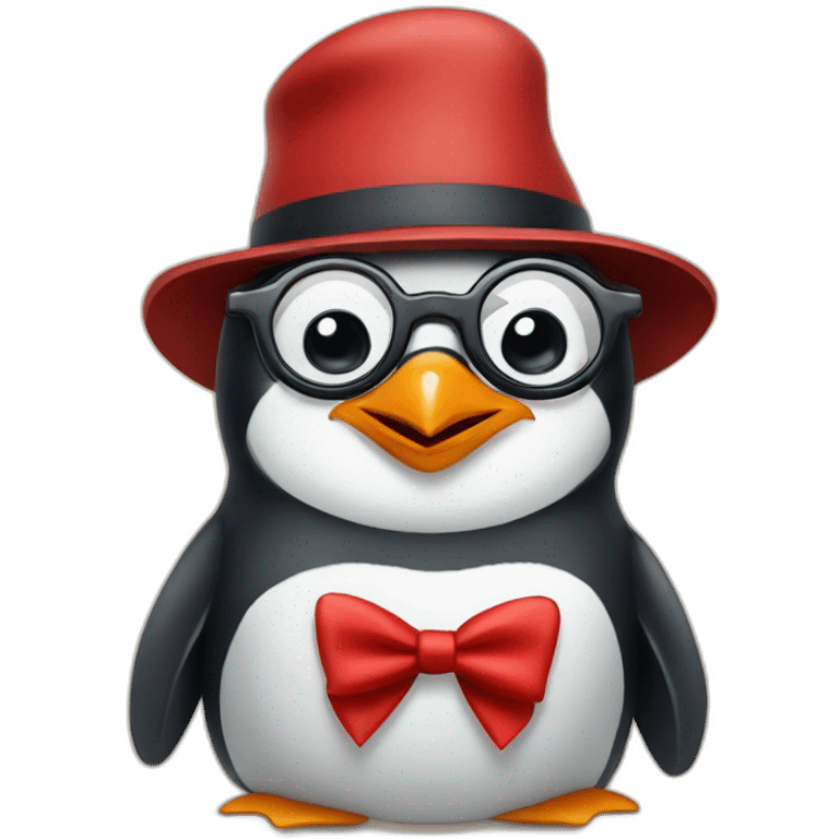 Penguin with red suspenders and a propeller hat and glasses emoji