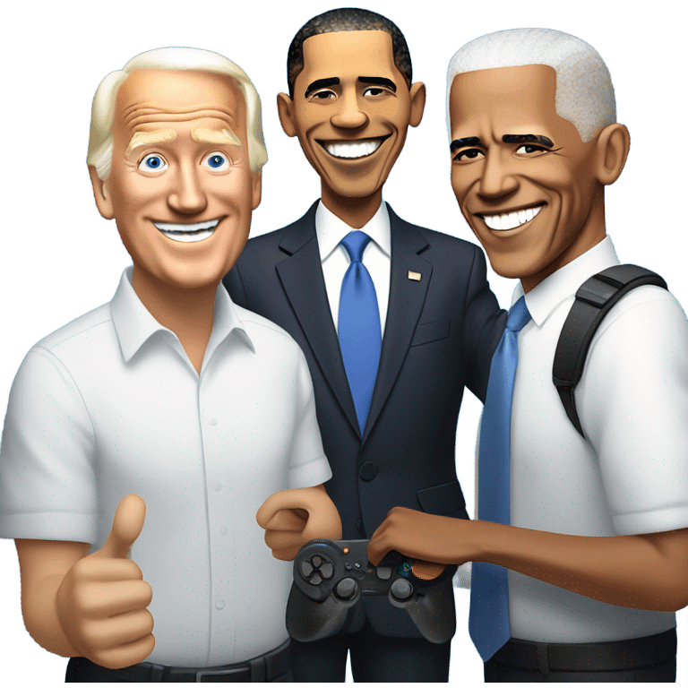 Trump, Biden, and Obama all happily playing Minecraft together. emoji