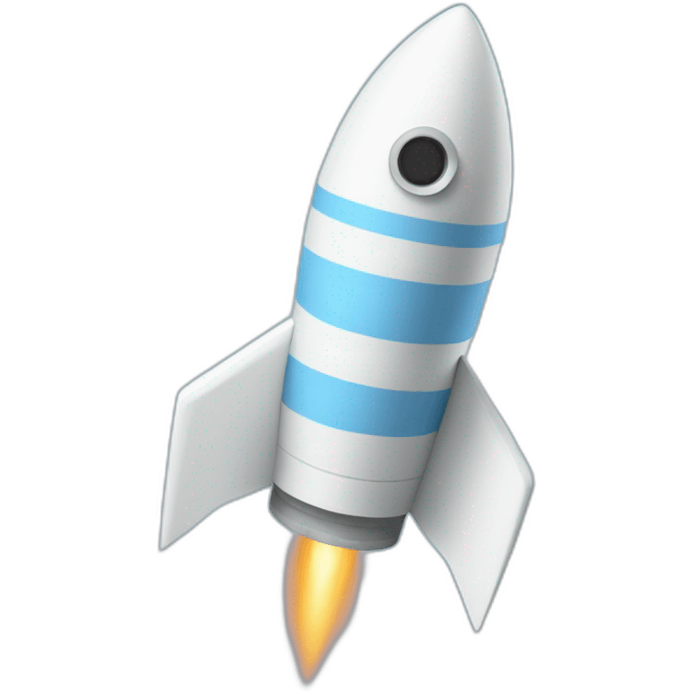 Rocket painted in light blue and white stripes emoji