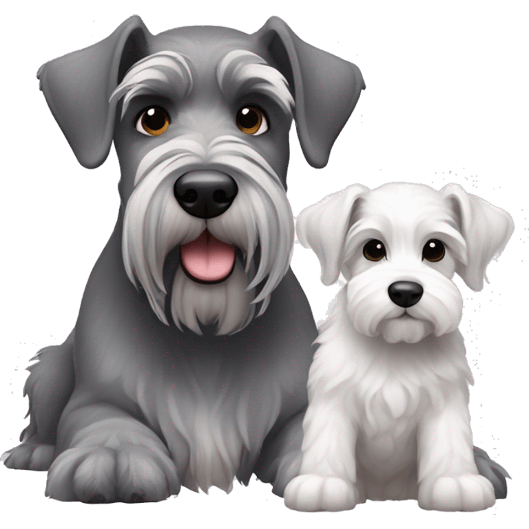 A big gray schnauzer with dark eyes next to a small all white puppy schnauzer emoji